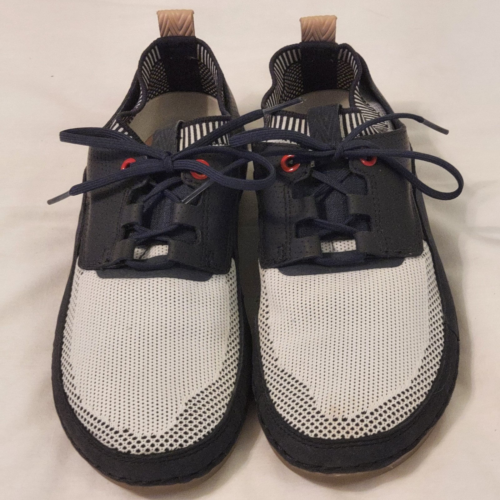 Rare Clarks Womens 7.5B Nature VI Navy & White Slip-On Or Lace-Up Leather Shoes image 6