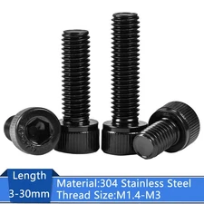 M1.4-M3 Socket Head Cap Screws Stainless Steel Black A2 304 Length 3mm-30mm