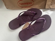 Havaianas Metallic Logo Dark Purple flip-flops size UK 6, Euro 38/39 Brand New