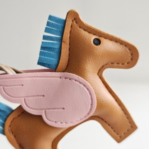 Horse Pegasus Bag Ornament Faux Leather Brown 3"x4" Symbol 2026 Handmade - Picture 2 of 6