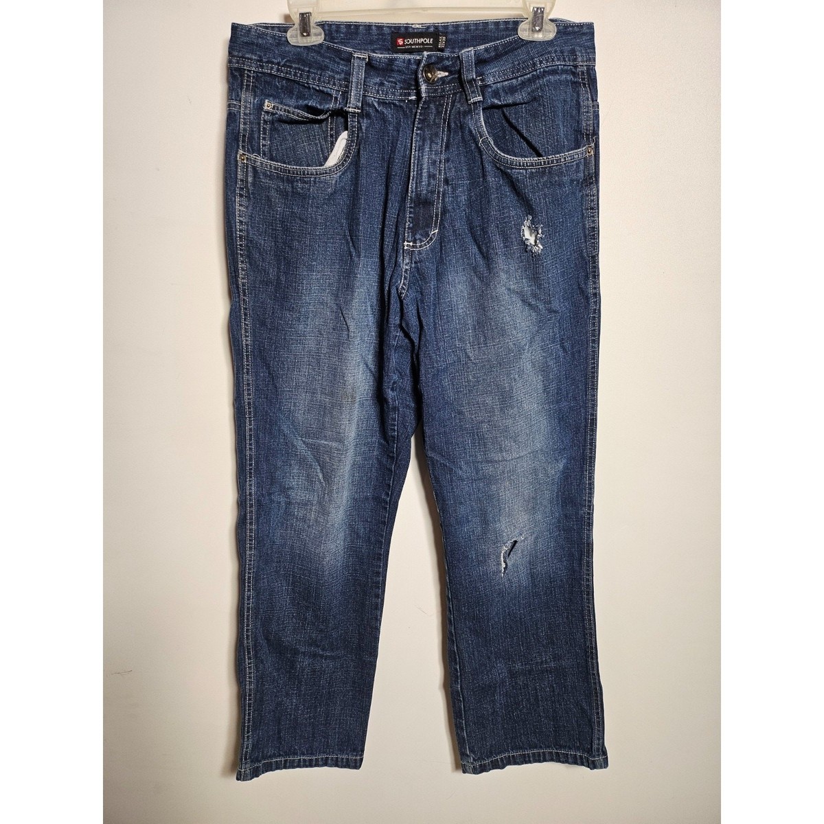 Vintage Southpole Men's Blue Distressed Relaxed Fit Denim Jeans 32x30 CL01