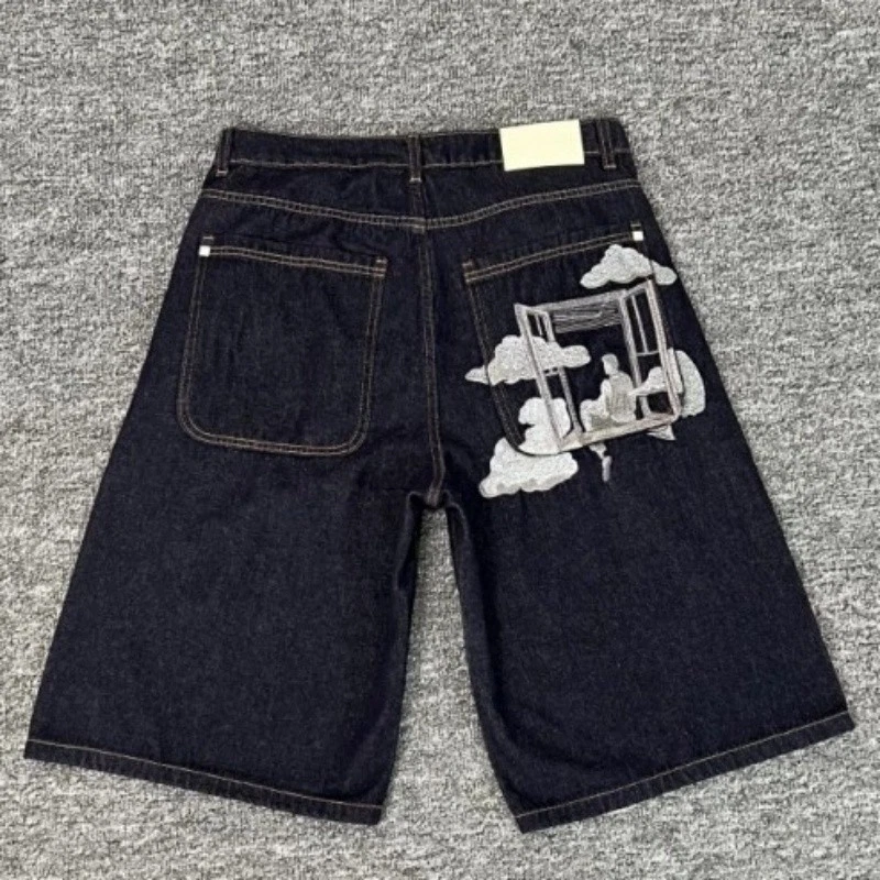 Derschutze Cloud embroidered casual denim shorts