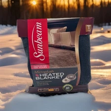 SUNBEAM MICROPLUSH GRAY HEATED BLANKET TWIN 10-Heat Settings, 10-Hour Auto-off