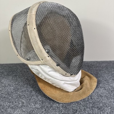 Vintage Castello NYC Fencing Mask Helmet Leather Neck Guard Metal Mesh Large