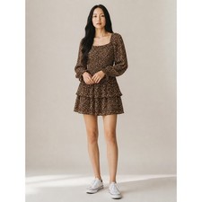 Forever21 Dress Womens Small Smocked Tiered Floral Mini Brown S Excellent Ruffle