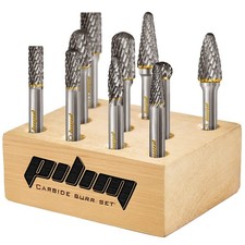 Tungsten Carbide Burr Set 1/4" Shank 10PC Double Cut 10 - 1/4