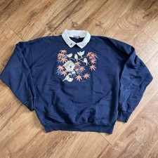 Vintage Birds Birdhouse Grandma Blue Sweatshirt Womens Measured Fleece Sweater