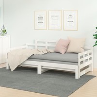 Tagesbett Ausziehbar Weiß Massivholz Kiefer 2X(80X200) Cm