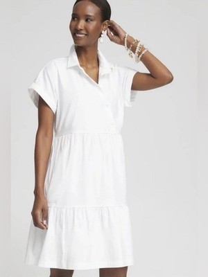 Chico's Poplin Diagonal Button Front Tier Dress in Alabaster Size 16 NEW |  eBay