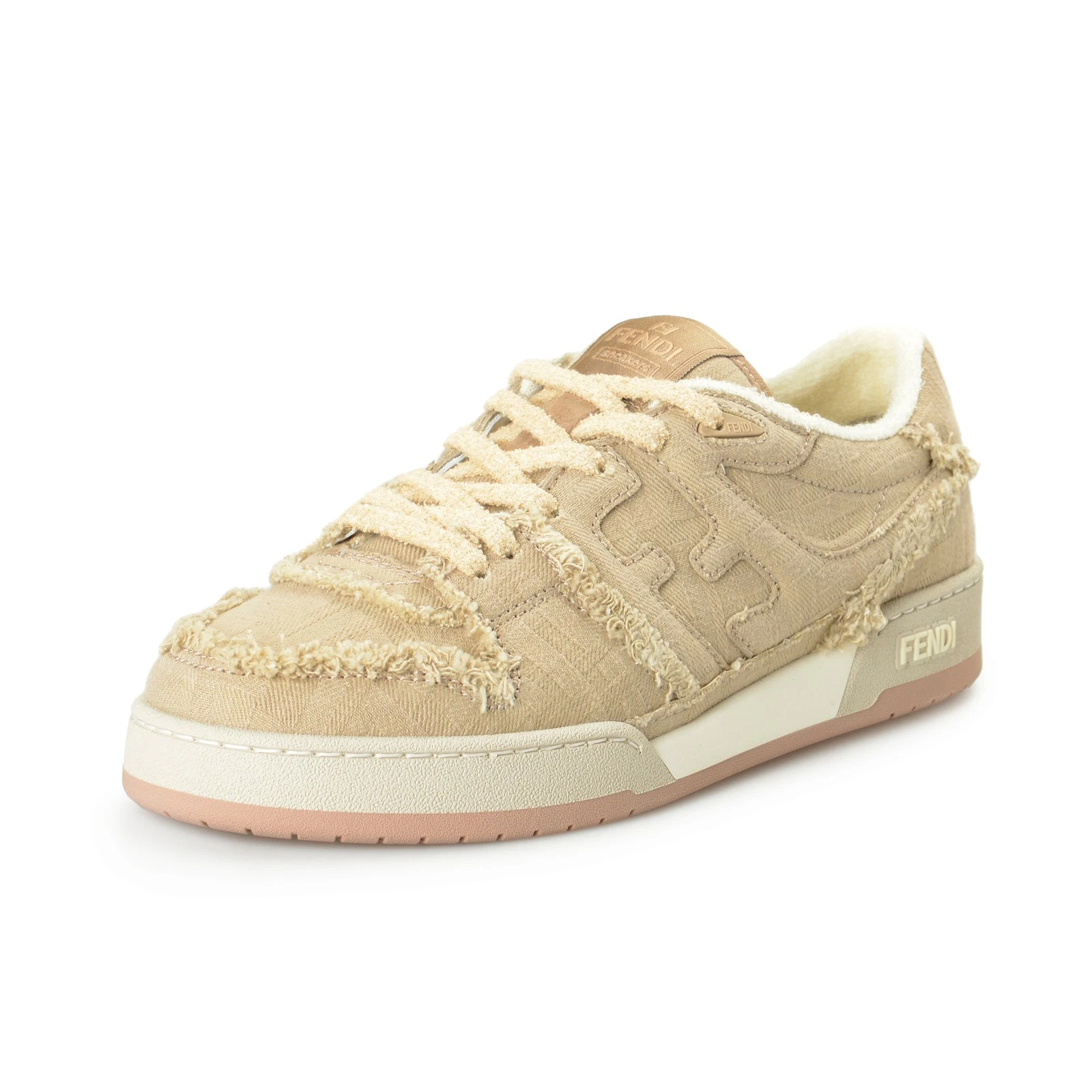 Fendi — Fendi Men's "7E1495 AN8L F1LQI" Beige Canvas Leather Fashion Sneakers Shoes