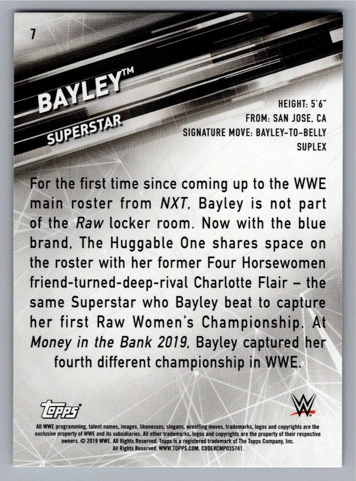 2019 Topps WWE Smackdown - Bayley #7 - Image 2 of 2