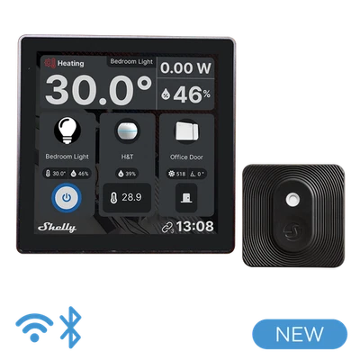 Shelly Wall Display Black + BLU H&T Black Ein smartes Bedienfeld mit integrierte