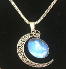 Crescent Moon Necklace With A Galactic Cloud Charm