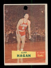 1957-58 TOPPS BASKETBALL #37 CLIFF HAGAN ROOKIE RC ST LOUIS HAWKS (HOLE PUNCH)