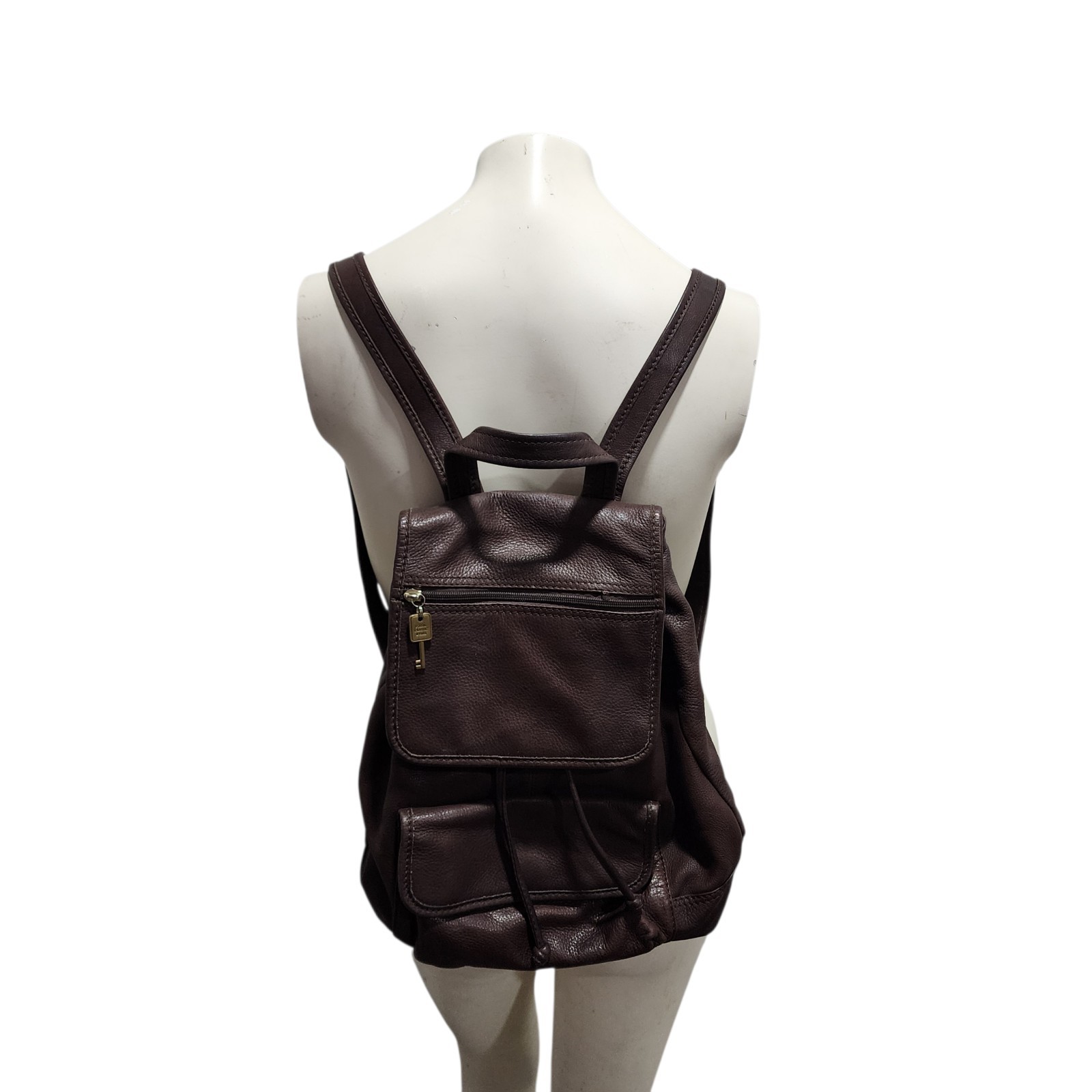 Fossil Brown Leather Backpack Drawstring Flap Key… - image 1
