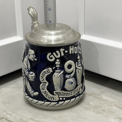 GUT-HOLZ GERMAN VINTAGE BLUE GERMANY BEER STEIN MUG STONEWARE HAND PAINTED M/R