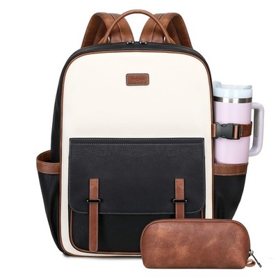 Vegan Leather Laptop Backpack for Women Designer 15.6 Inch PU Laptop Bag, Lad...