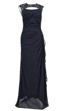 B&A by Betsy & Adam Women's Navy Blue Sequin Lace Formal Embellished Ruched Gown