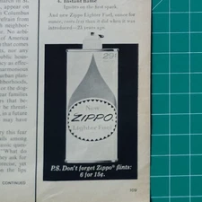 Vintage Retro  1964 Ad Zippo Lighters Lighter Fluid Flints
