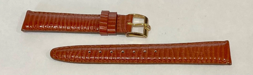 Pulseira de couro Accutron bronzeado granulado de lagarto assinada com fivela assinada GF ou SS - Imagem 2 de 4