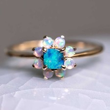 Boulder Opal Blossom Ring with Crystal Opal Halo 14K Yellow Gold
