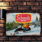 Vintage Schmidt Beer Ski Snowmobile Tin Metal Signs Home Décor 8x12