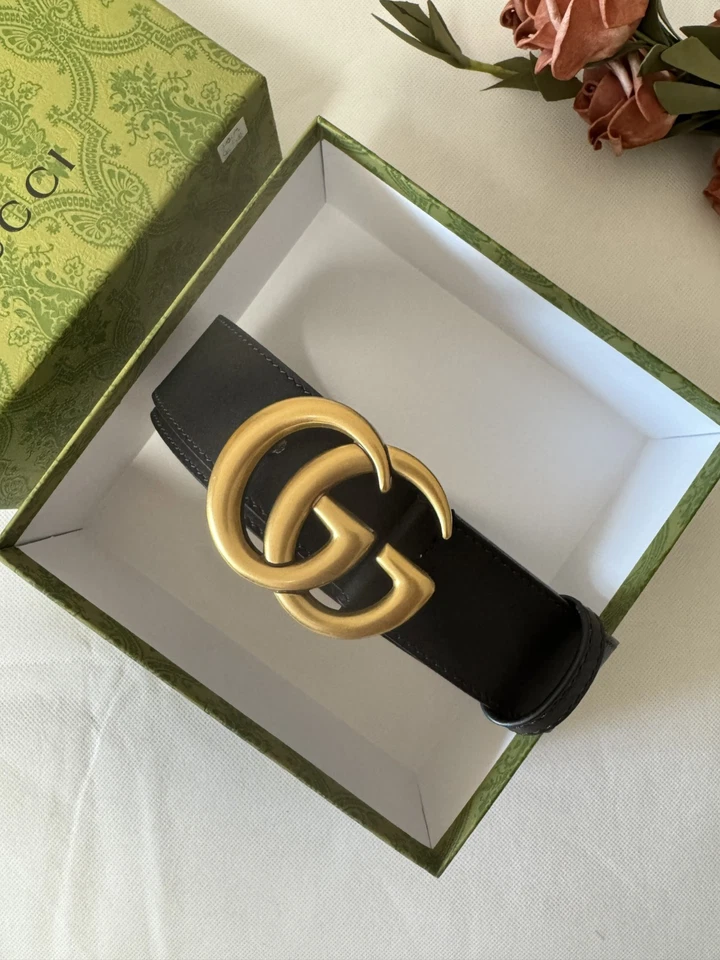 GUCCI Cinturón de Cuero Negro con Doble Hebilla GG Talla 85/34, Ajuste Cintura 28/30 Foto 2 de 4