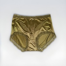  Shiny Large Olive with Gem Nylon Lace Blended Panties W/Bow and Gem New Size L