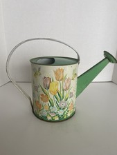 Vintage Ohio Art Child's Tin Watering Can, Tulips  Bumblebees