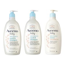 Aveeno - Baby Daily Moisture Wash  Shampoo  Lotion 3 x 18 oz Set