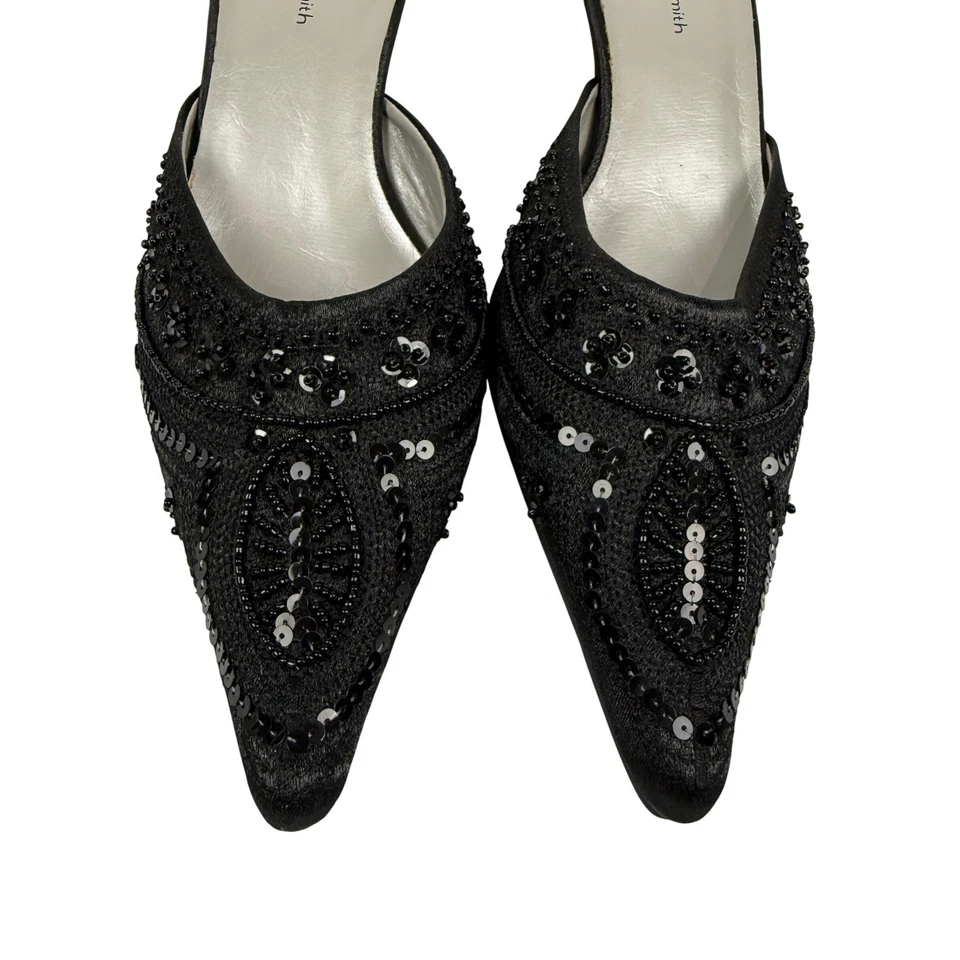 Amanda Smith Negro Cuentas Lentejuelas Punta Gatito Tacón Formal Mules 7.5M Foto 3 de 4