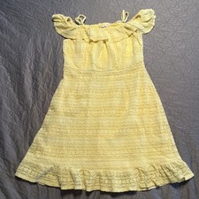Live To Be Spoiled L Yellow Lined Off-Shoulder Sun Dress Eyelet Juniors Large
