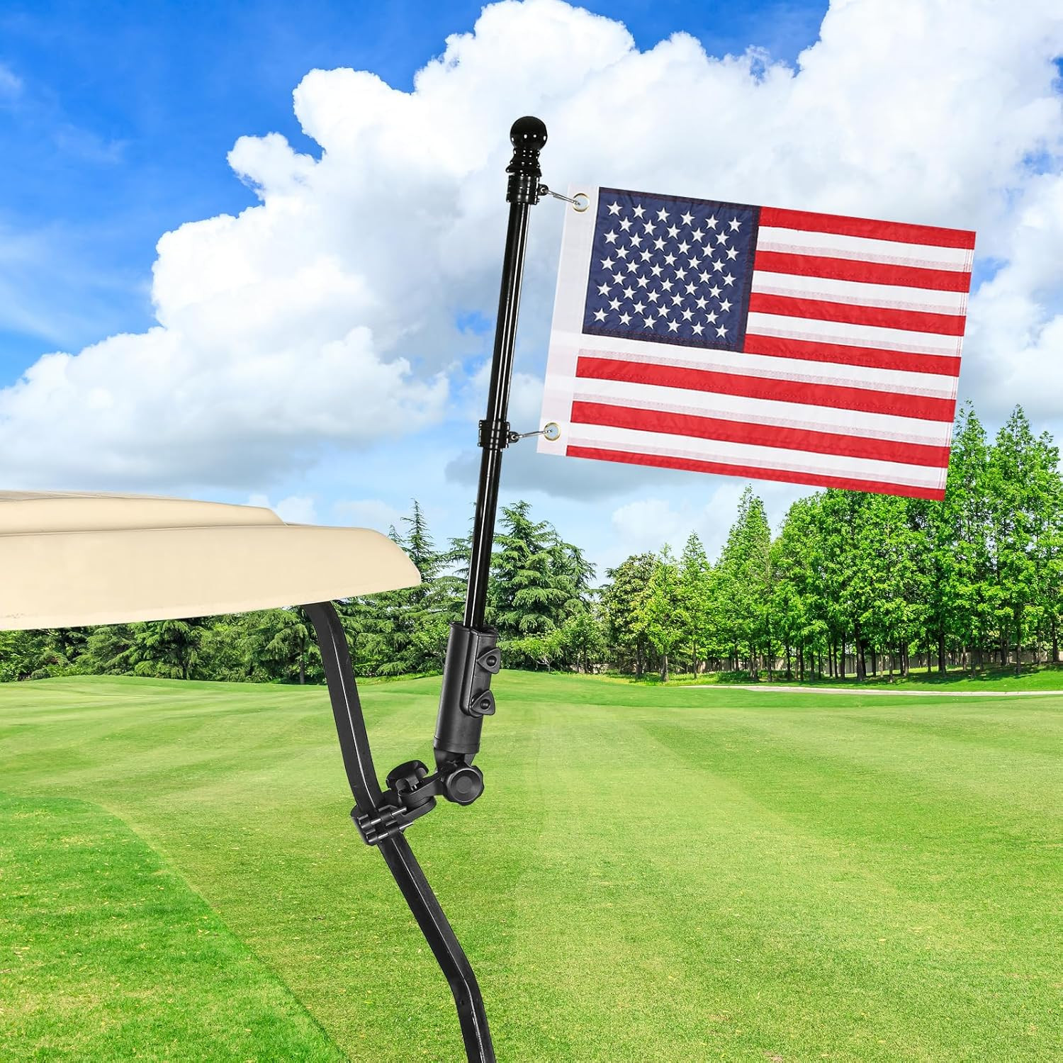 Golf Cart Flag Holder with USA Flag Pole Kit Set for Club Ca