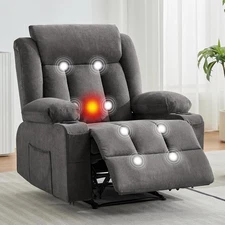 Massage Heat Recliner Chair Oversized Rocking Manual Sofa w Side Pocket Set Gray