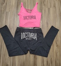 VS Victoria Sport Jogger Sweatpants and Criss Cross PINK Strappy Top L Large Set