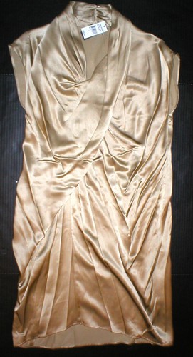 NWT $495 New Designer Josie Natori Womens S Silk Dress Champagne Gold Drape Cros NWT $495 New Designer Josie Natori Womens S Silk Dress Champagne Gold Drape Cros
