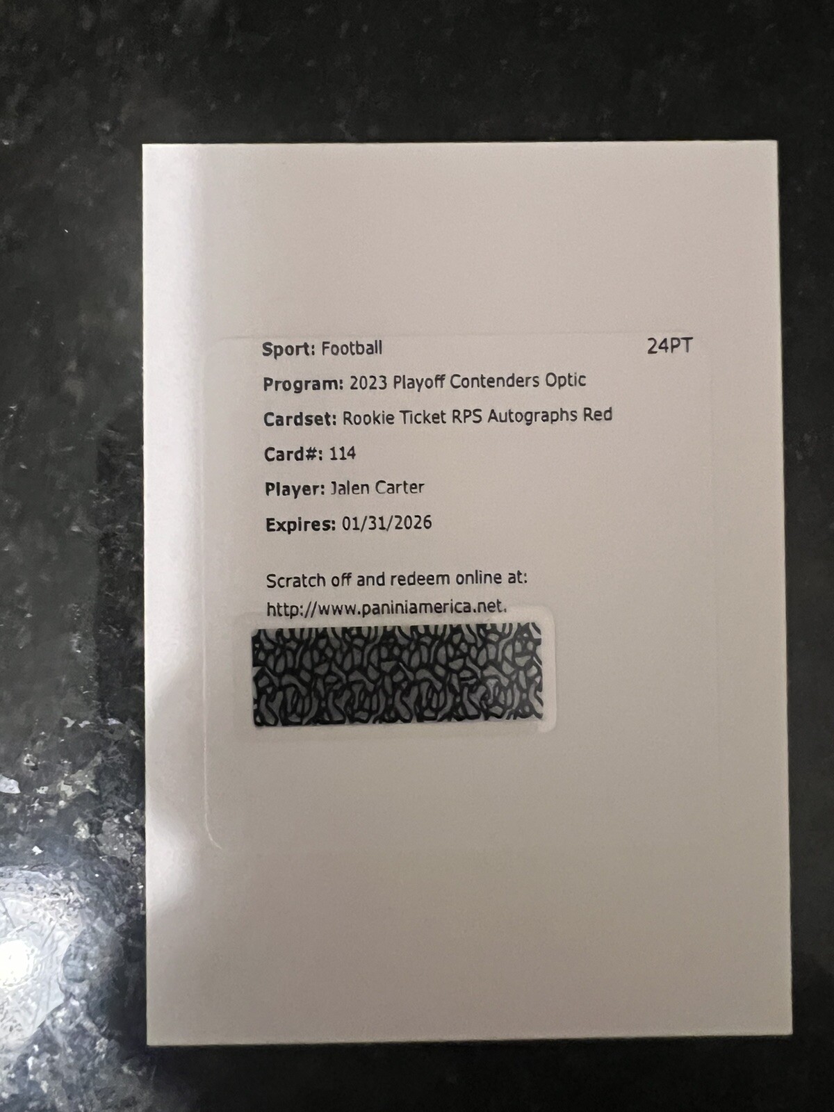 2023 Contenders Optic Football Jalen Carter Rookie Ticket Auto Red /125 RC #114