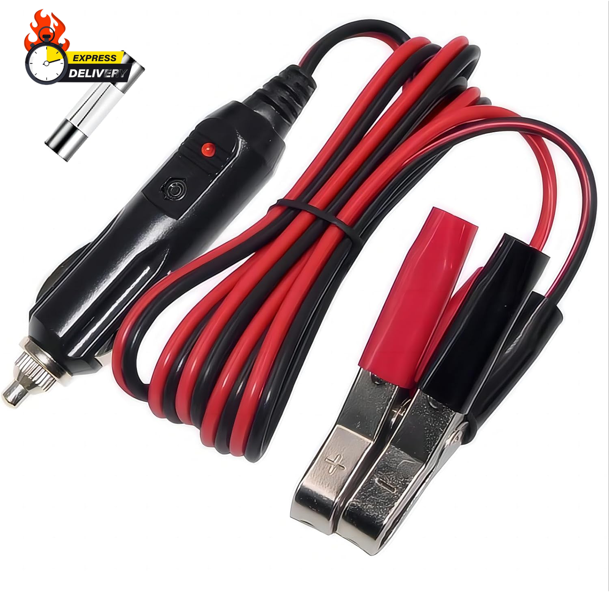 Alligator Clamp to Male Cigarette Lighter Extension Cable - 12V-24V Jumper  Batte