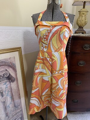 Orange/White/Yellow Abstract Print Halter Dress Womans Size 6 | eBay