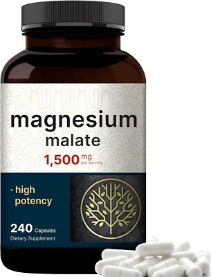 Magnesium Malate High Potency 1500mg 240 Caps Non Gmo/Gluten Free