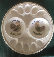 Vintage California Pottery Rooster Egg Plate Platter Tray  #900