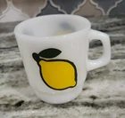 Vintage Lemons White Milk Glass Anchor Hocking Fire King Coffee Tea Mug Cup