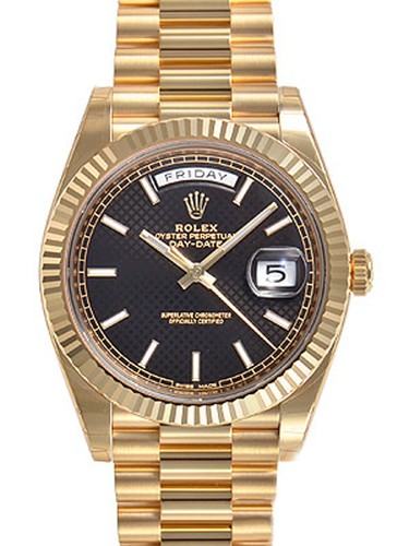 Mens Rolex DAY-DATE 40MM President 228238 Yellow Gold Black Diagonal Motif Dial - 第 1/5 張圖片