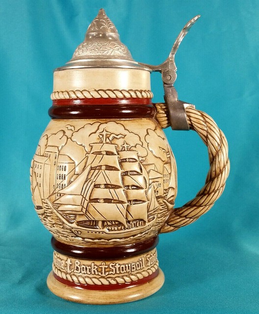 Vintage AVON Tall Ships Ceramic Beer Stein Limited Edition Brazil 8.5
