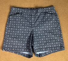 Lands' End Women's Chino Mid Rise Size 14 Blue Cotton Blend Floral Geometric