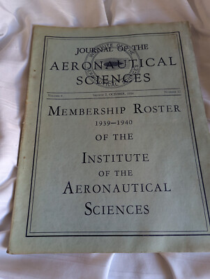 WWII Journal Aeronautical Sciences Oct 1939 Membership Roster Institute Vol 6