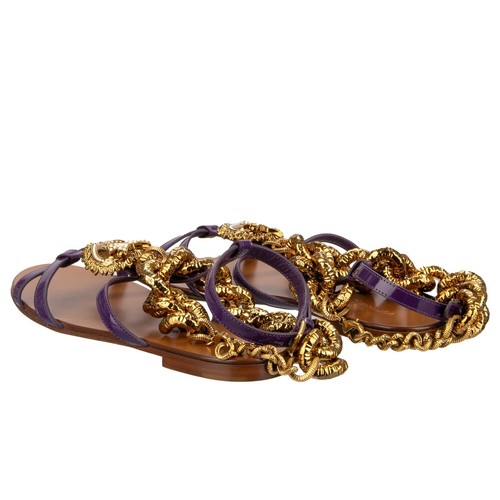 DOLCE & GABBANA DEVOTION Pearl Heart Leather Sandals Shoes BIANCA Chain Purple - Picture 6 of 6