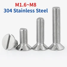 304 Stainless Steel Slotted Countersunk Flat Head Machine Screws Bolts M1.6-M8