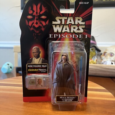 Star Wars Episode 1 MACE WINDU with Comm Tech Chip Action Figure by Hasbro 1998 