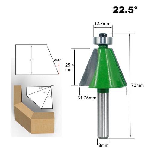 8mm Shank 11.25-45° Chamfer & Bevel Edging Router Bit Woodworking Cutter Tool - Picture 8 of 11